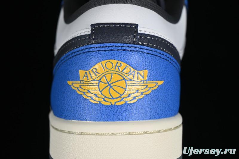 Nike Air Jordan 1 Low Flight Vintage Casual Sneakers with Distressed White-Blue Design - FV8439-104