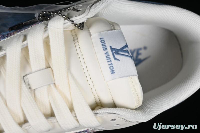 Nike SB Dunk Low LV Collaboration - Beige Blue Chanel Style Anniversary High-End Custom Low-Top Casual Sneakers - XX2025-323