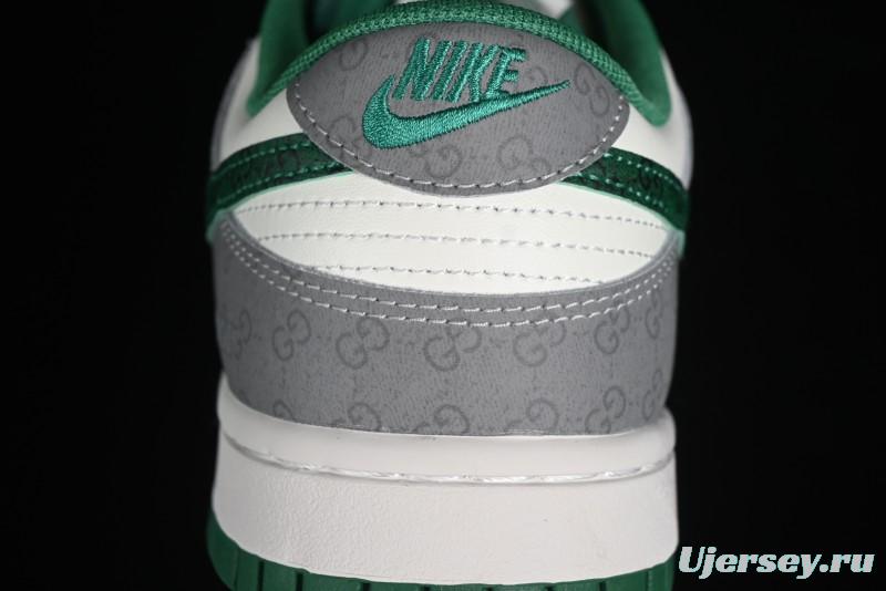 Nike SB Dunk Low Gucci Collaboration - Double G Grey Green Swoosh Anniversary Custom Low-Top Casual Skate Shoes - SF1588-134