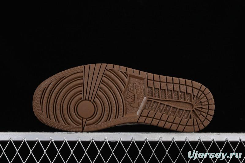 Nike Travis Scott x Fragment Design x Jordan Air Jordan 1 Low OG SP AJ1 LV Light Brown Print Casual Sneakers - SJ2068-102