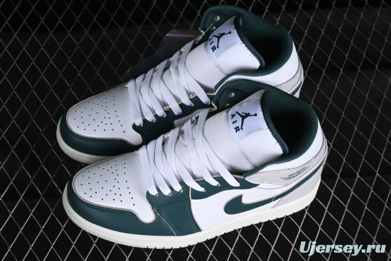 Nike Air Jordan 1 Mid Basketball Shoes with Oxidized Green Leather and Perforated Toe - FQ7720-103