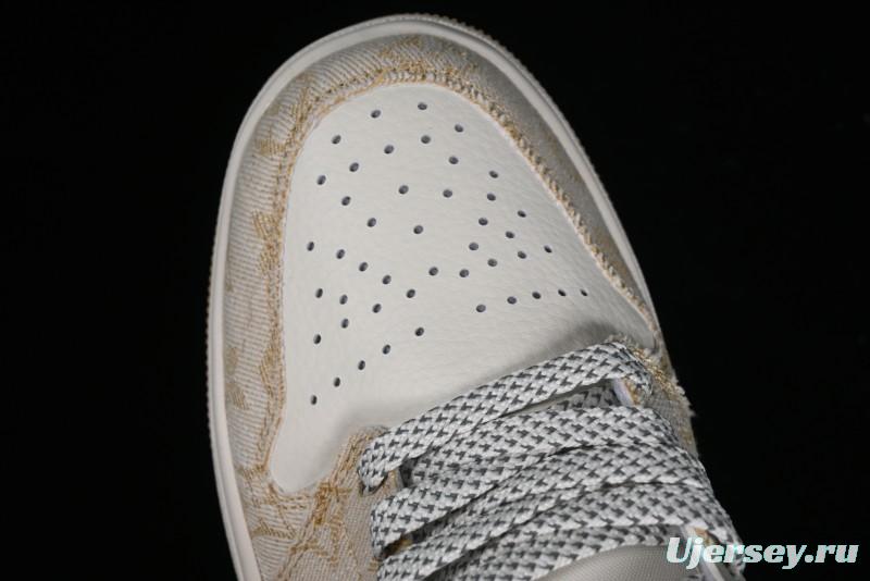 Nike Air Jordan 1 Low LV Collaboration Denim Khaki Customized Casual Sneakers - SJ9950-002