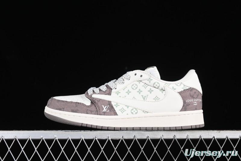 Nike Travis Scott x Fragment Design x Air Jordan 1 Low OG SP AJ1 LV Collaboration Light Grey Denim Low-Top Casual Sneakers - SJ2068-105