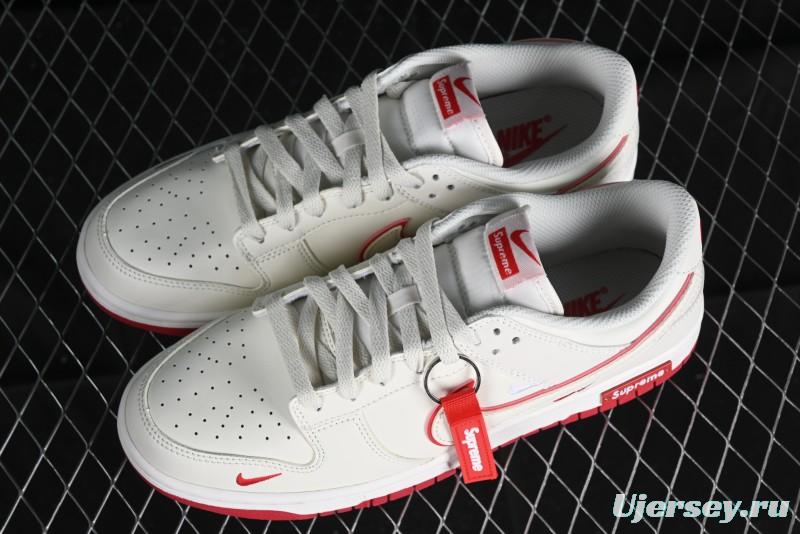 Nike SB Dunk Low Supreme Collaboration - Beige Red Mini Swoosh Anniversary Custom Low-Top Casual Skate Shoes - DJ2024-004