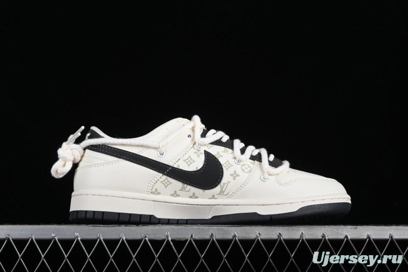 Nike SB Dunk Low LV Collaboration Strap Monogram Beige Black Hook Anniversary High-End Custom Low-Top Casual Skate Shoes - SJ2068-260