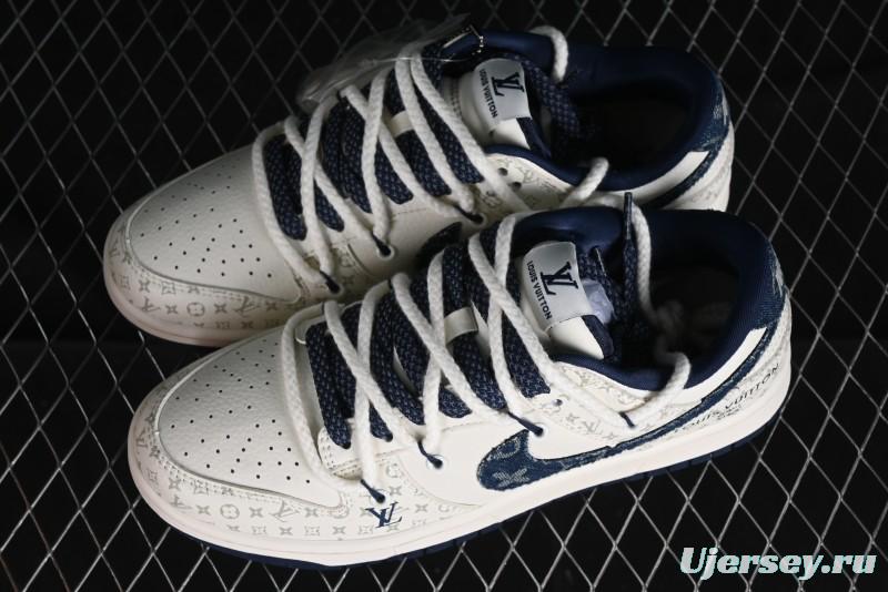 Nike SB Dunk Low LV Collaboration - Light Blue Check Print Anniversary High-End Custom Low-Top Casual Sneakers - SJ2068-249