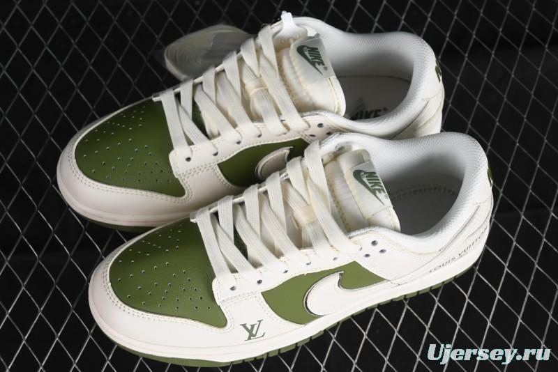 Nike SB Dunk Low LV Collaboration - Beige Olive Green Anniversary Custom Low-Top Casual Skate Shoes - BB8766-211