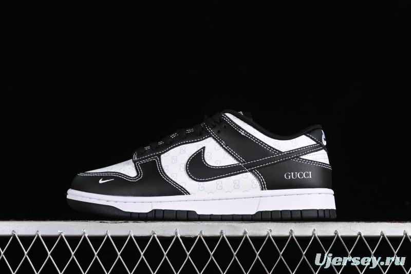 Nike SB Dunk Low Gucci Collaboration - Double G Embroidery Black Swoosh Anniversary Custom Low-Top Casual Skate Shoes - SF1588-136