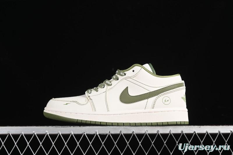 Nike Air Jordan 1 Low Retro Basketball Shoes in Off-White Olive Green - CF3688-019