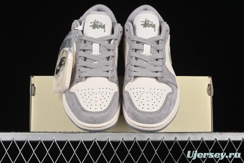 Nike Air Jordan 1 Low Stussy Collaboration - Light Green Elegant Grey Retro Basketball Shoes - WG8850-016