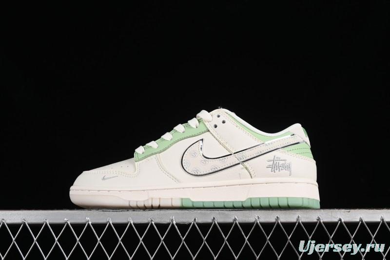 Nike SB Dunk Low Stussy Collaboration - Cream Apple Green Anniversary Custom Low-Top Casual Skate Shoes - XY1688-006