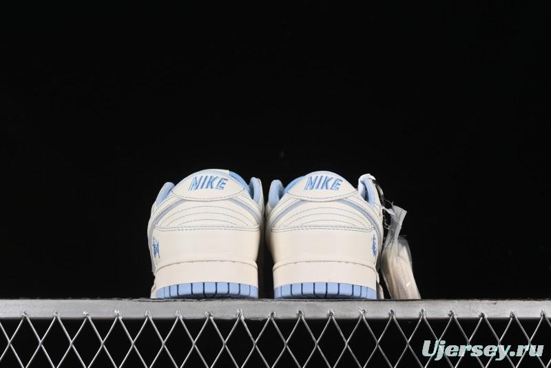 Nike SB Dunk Low Stussy Collaboration - Blue Double Swoosh Anniversary Custom Low-Top Casual Skate Shoes - BB1818-101