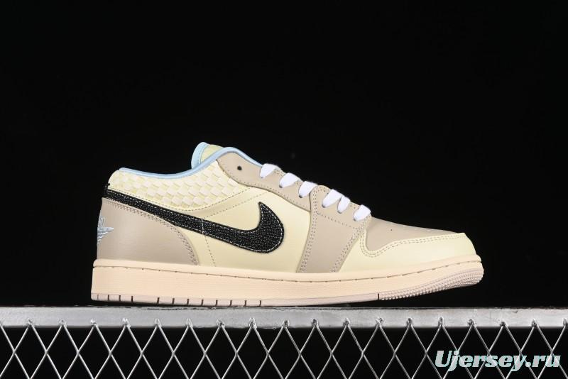Nike Air Jordan 1 Low Retro Basketball Shoes in Soft Beige with Black Logo Accent - HQ3440-101