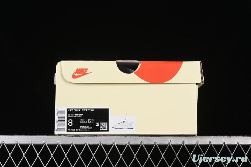 Nike SB Dunk Low Stussy Collaboration - White Grey Green Print Anniversary High-End Custom Low-Top Casual Skate Shoes - XX2025-808