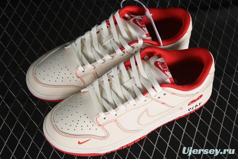 Nike SB Dunk Low Comme des Garcons Collaboration - Off-White Small Red Hook Anniversary High-End Custom Low-Top Casual Skate Shoes - KK1688-100