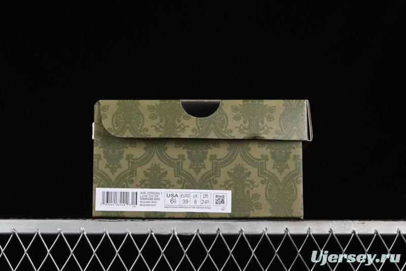 Nike Travis Scott x Fragment Design x Air Jordan 1 Low OG SP AJ1 Retro Sneakers in Off-White & Fresh Green - DM6688-606