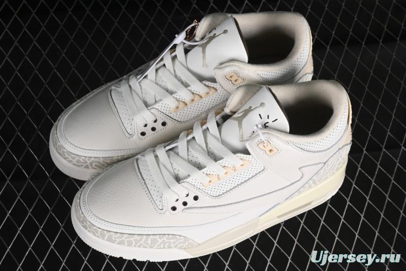 Nike Air Jordan 3 Retro Cactus Jack Collaboration High-Top Basketball Shoes with Soft Napa Leather and Visible Air Cushion - 136064-668