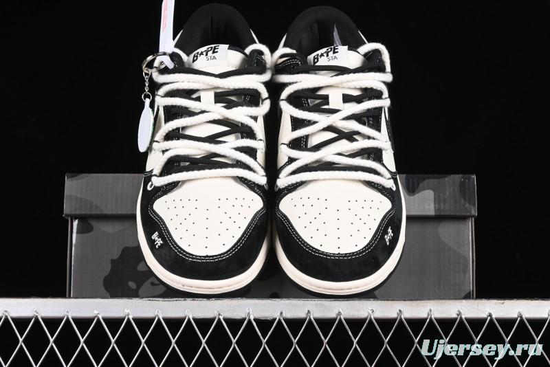 Nike SB Dunk Low BAPE Collaboration Strap Black Hook Anniversary Custom Low-Top Casual Sneakers - SJ2068-269
