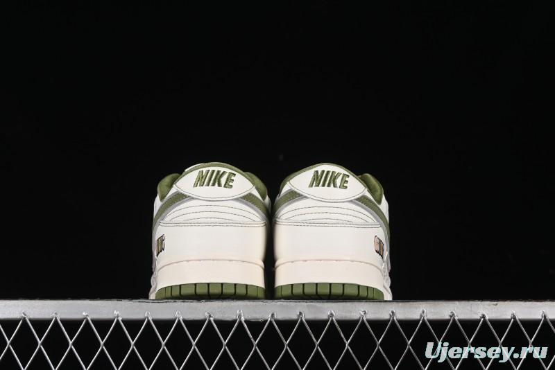Nike SB Dunk Low Gucci Collaboration - Subtle Pattern Beige Green Swoosh Anniversary Custom Low-Top Casual Sneakers - KK1888-006
