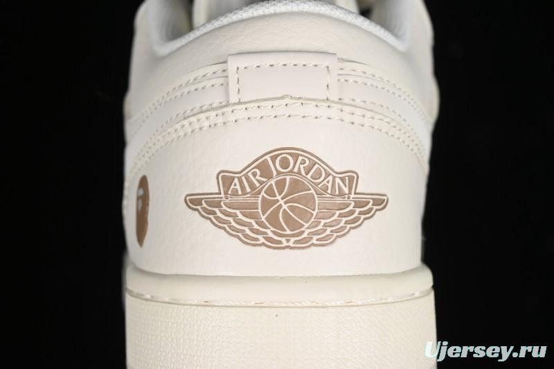 Nike Air Jordan 1 Low AJ1 Bape Collaboration - Pig Eight Patchwork Custom High-End Low-Top Basketball Shoes - LJ6688-002