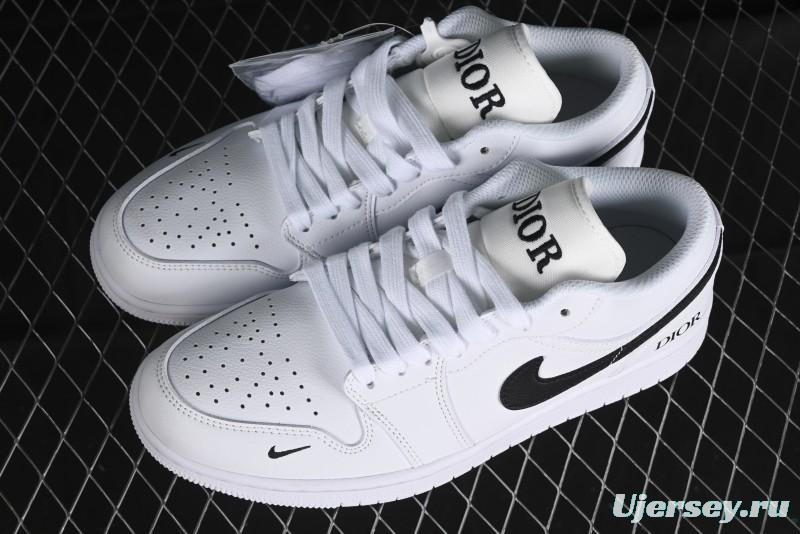Nike Air Jordan 1 AJ1 Dior Collaboration - White Black Custom Low Top Retro Basketball Shoes - LJ6688-010