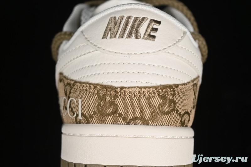Nike SB Dunk Low Gucci Collaboration - Yellow Denim with Subtle Pattern and White Swoosh Anniversary High-End Custom Low-Top Casual Sneakers - SJ2068-273