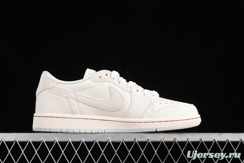 Nike Travis Scott x Fragment Design x Air Jordan 1 Low OG SP AJ1 Supreme Collaboration - Classic Off-White Low-Top Lifestyle Sneakers - XY2688-104