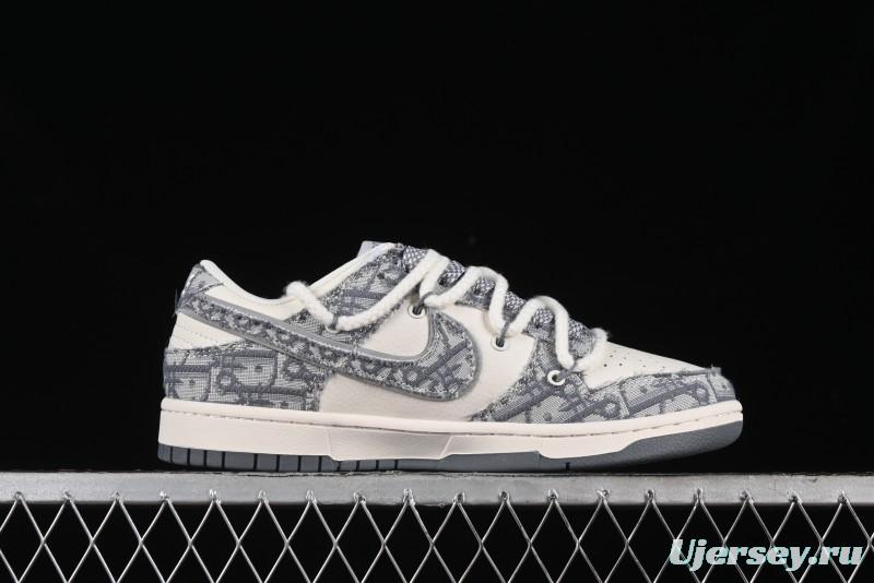 Nike SB Dunk Low Dior Collaboration - Strap Woven Grey Check Anniversary High-End Custom Low-Top Casual Sneakers - SJ2068-285