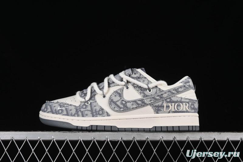Nike SB Dunk Low Dior Collaboration - Strap Woven Grey Check Anniversary High-End Custom Low-Top Casual Sneakers - SJ2068-285