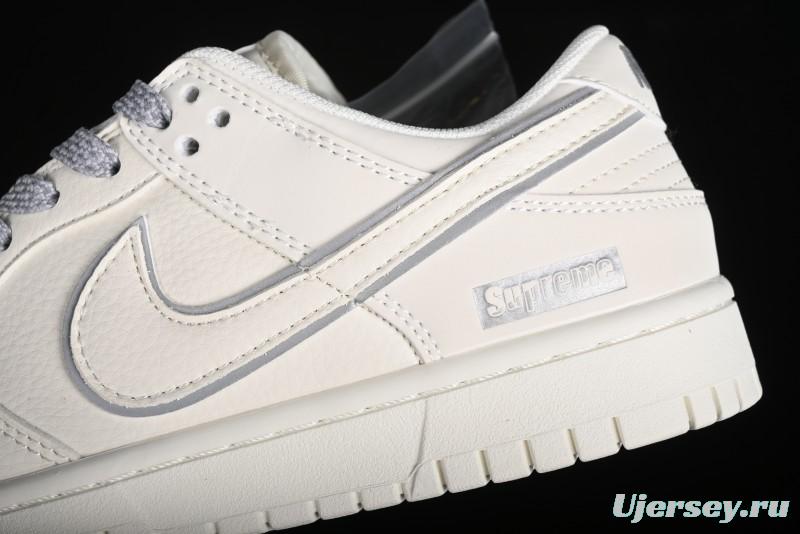 Nike SB Dunk Low Supreme Collaboration - Off White Gray Swoosh Anniversary Custom Low-Top Casual Skate Shoes - DQ1098-392