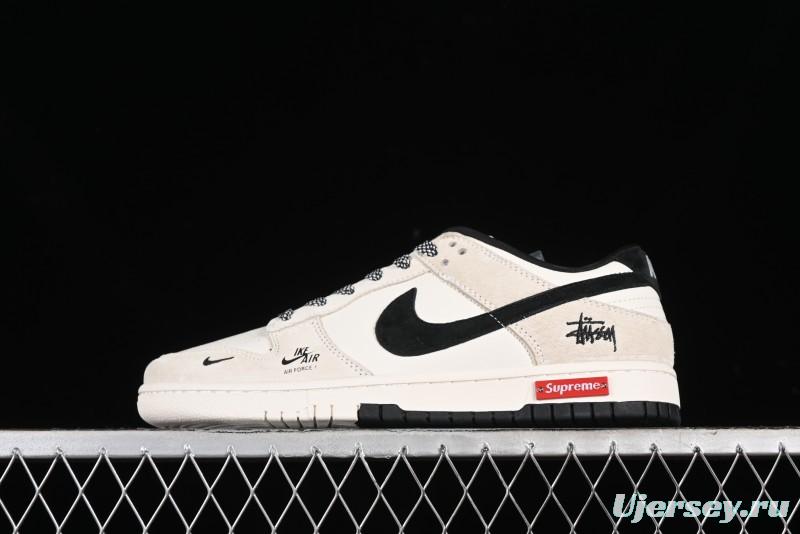 Nike SB Dunk Low x Supreme x Stussy Triple Collaboration Off-White Black Swoosh Anniversary High-End Custom Low-Top Casual Skate Shoes - SJ2068-270