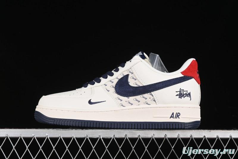 Nike Air Force 1 '07 Low Stussy Collaboration - Blue Red Print Low-Top Casual Sneakers - XZ3318-566
