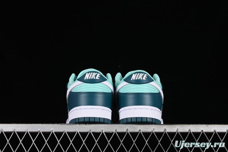 Nike Dunk Low SB Skateboarding Shoes in White and Geode Teal - DD1503-301