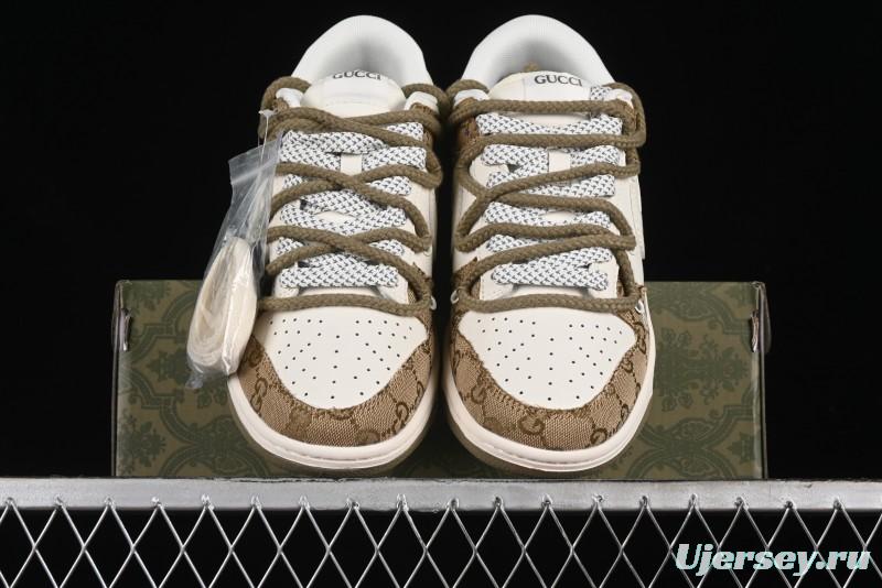 Nike SB Dunk Low Gucci Collaboration - Yellow Denim with Subtle Pattern and White Swoosh Anniversary High-End Custom Low-Top Casual Sneakers - SJ2068-273