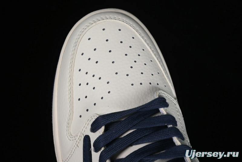 Nike Travis Scott x Fragment Design x Air Jordan 1 Low OG SP AJ1 Supreme Collaboration - White Navy Blue Low Top Casual Sneakers - XZ116