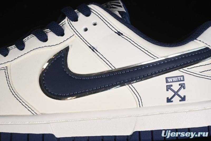 Nike SB Dunk Low OFF-WHITE Collaboration - Beige Navy Swoosh Anniversary Custom Low-Top Casual Skate Shoes - DJ2024-011