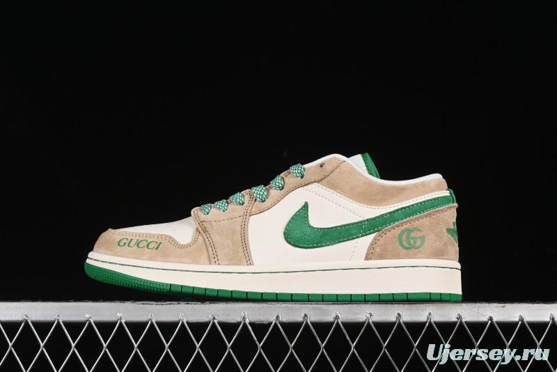 Nike Air Jordan 1 Low AJ1 Gucci Collaboration - Vintage Basketball Shoes in Sheepskin Green - WG8850-014