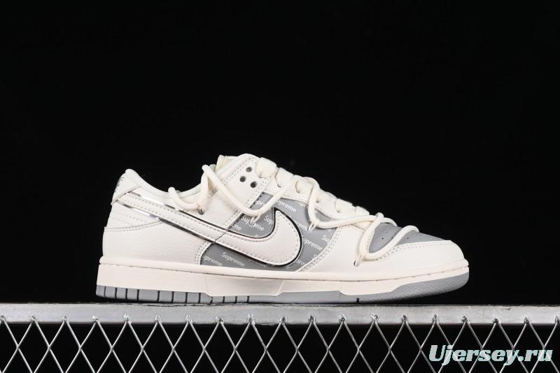Nike SB Dunk Low Supreme Collaboration - Beige White Fox Lettering Anniversary High-End Custom Low-Top Casual Skate Shoes - JJ5688-106
