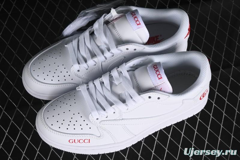 Nike Travis Scott x Fragment Design x Air Jordan 1 Low OG SP AJ1 Gucci Collaboration - White Low-Top Casual Sneakers LJ5188-014