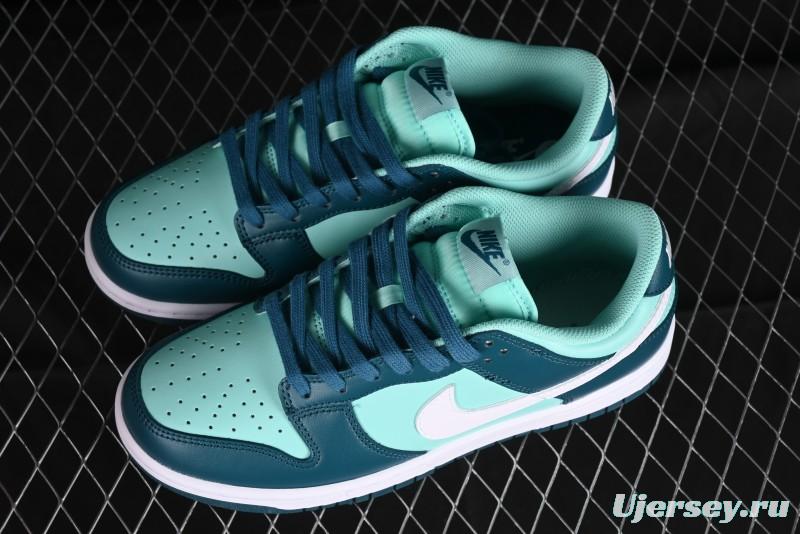 Nike Dunk Low SB Skateboarding Shoes in White and Geode Teal - DD1503-301