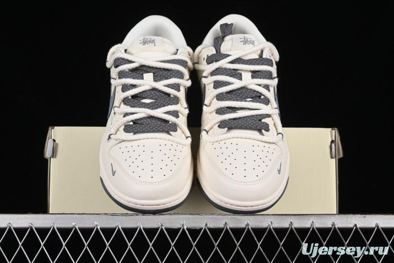 Stussy x Nike Dunk Low SB Sneakers in Off-White and Gray with Stussy S Titanium Accessory - SJ2068-275
