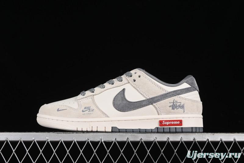 Nike SB Dunk Low x Supreme x Stussy Anniversary Customized Sneakers in Off-White Grey Check - SJ2068-272