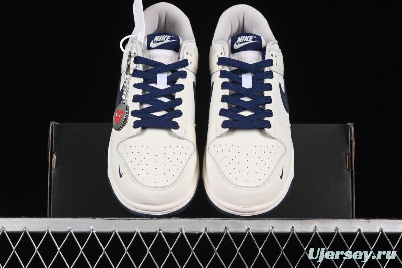 Nike SB Dunk Low Supreme Collaboration - Double Swoosh Beige Navy Anniversary Custom Low-Top Casual Skate Shoes - XX2025-668