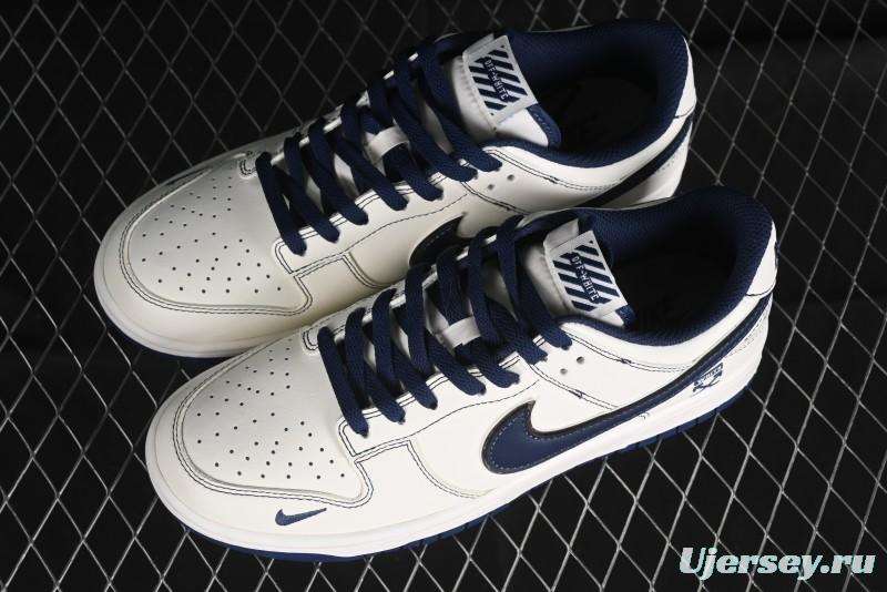 Nike SB Dunk Low OFF-WHITE Collaboration - Beige Navy Swoosh Anniversary Custom Low-Top Casual Skate Shoes - DJ2024-011