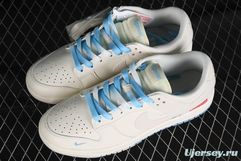 Nike SB Dunk Low Supreme Collaboration - Light Blue Double Swoosh Anniversary Customized Low-Top Casual Sneakers - BB8675-108