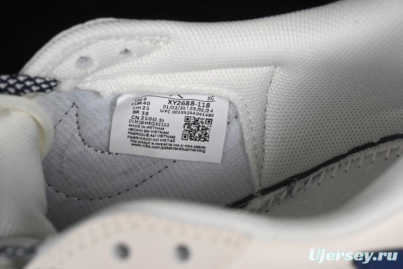 Nike Travis Scott x Fragment Design x Air Jordan 1 Low OG SP AJ1 Gucci Collaboration - Silver Logo Blue Swoosh Low Top Casual Sneakers - XY2688-118