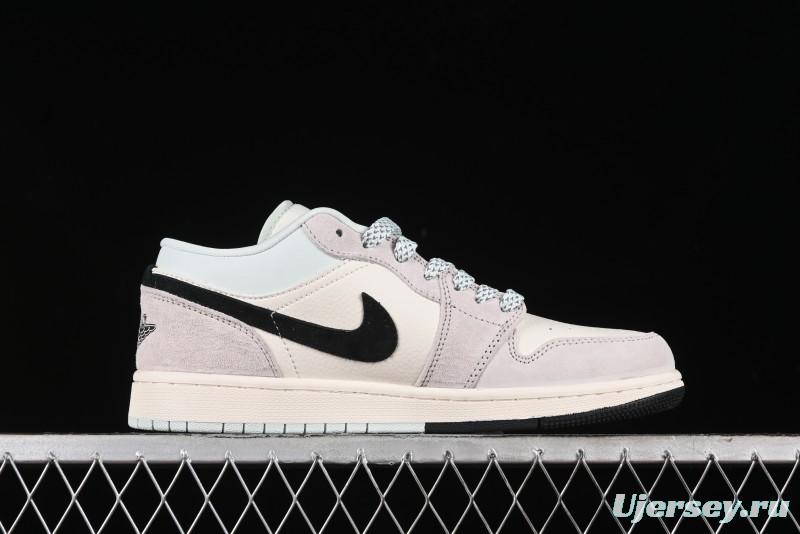 Nike Air Jordan 1 Low Stussy Collaboration - Black Blue Pigment Patchwork Retro Basketball Shoes - LJ6688-008