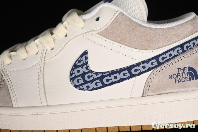 Nike Air Jordan 1 Low AJ1 The North Face Collaboration - White Grey Brown Custom High-End Basketball Shoes - LJ6688-001