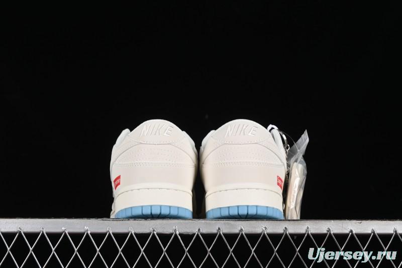 Nike SB Dunk Low Supreme Collaboration - Light Blue Double Swoosh Anniversary Customized Low-Top Casual Sneakers - BB8675-108