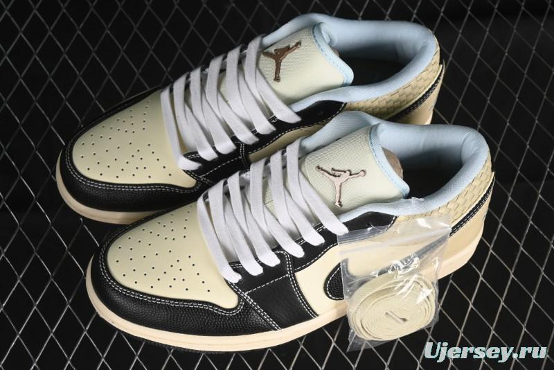 Nike Air Jordan 1 Low "Coconut Milk Black" Casual Basketball Shoes with Team Gold Accents - HQ3437-101